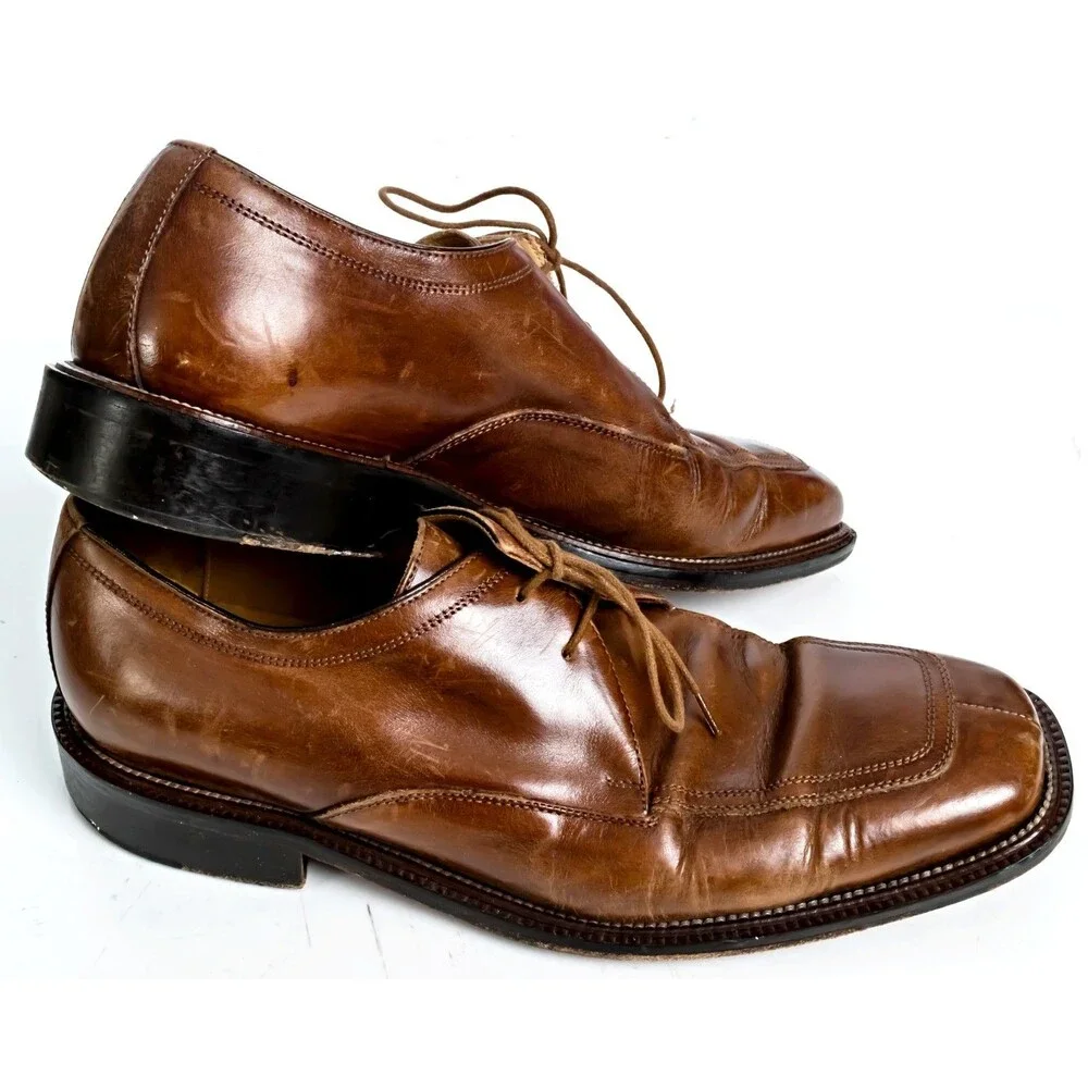 Mercanti Fiorentini Leather Derby Dress Shoes Mens Black Square Toe ITALY Sz 11